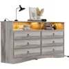 6 Drawer Dresser for Bedroom with LED Lights and Charging Station, Wood 6 Chest Drawers, Large Storage 1
