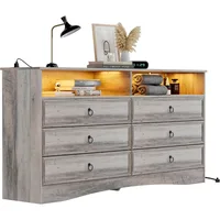 6 Drawer Dresser for Bedroom with LED Lights and Charging Station, Wood 6 Chest Drawers, Large Storage 1