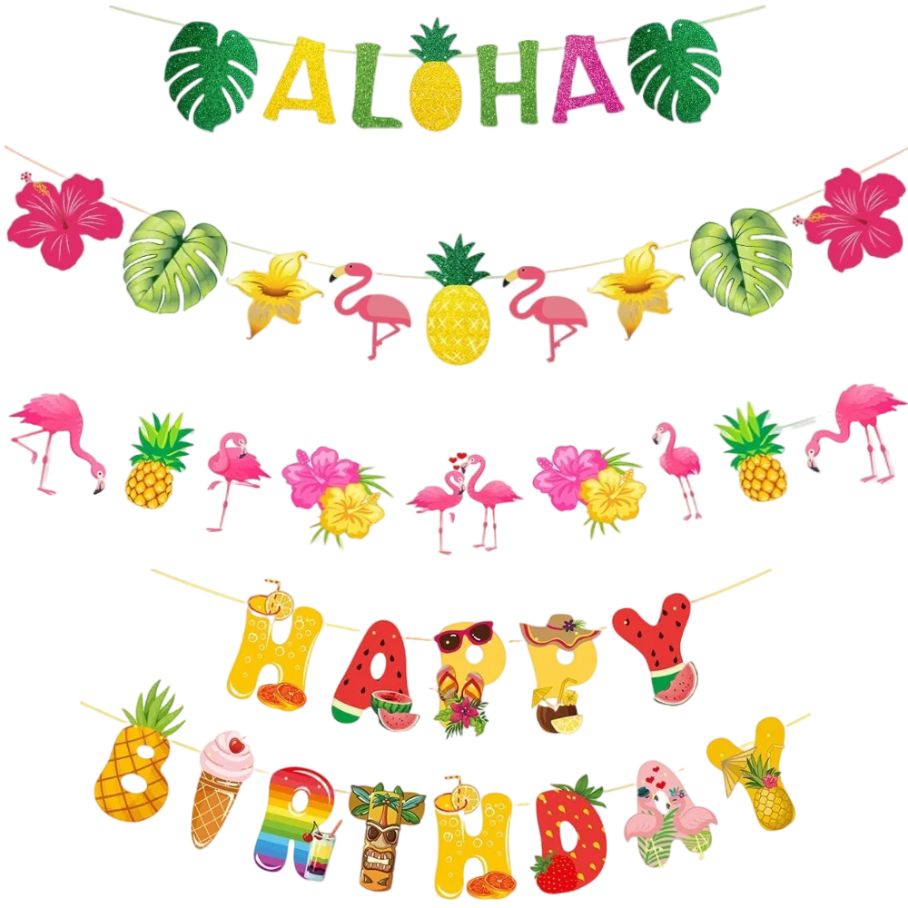 Hawaii Party Dekorationen Flamingo Hawaii Luau Sommer tropische Party Banner Sonnenbrille Luftballons Aloha Strand Geburtstags feier – Detail 1