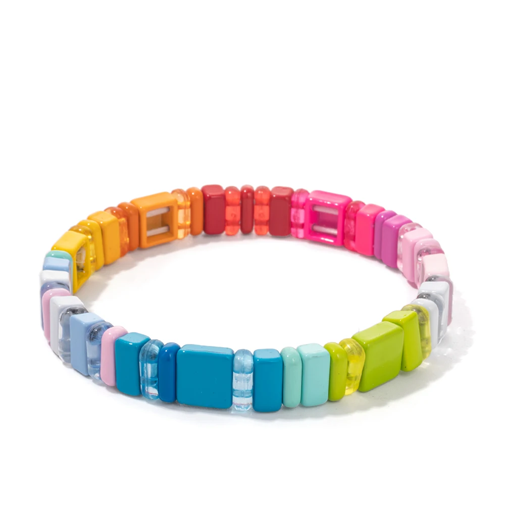 Beutifor Color Block Bracelet Rainbow Bangle Colorful Enamel Tile