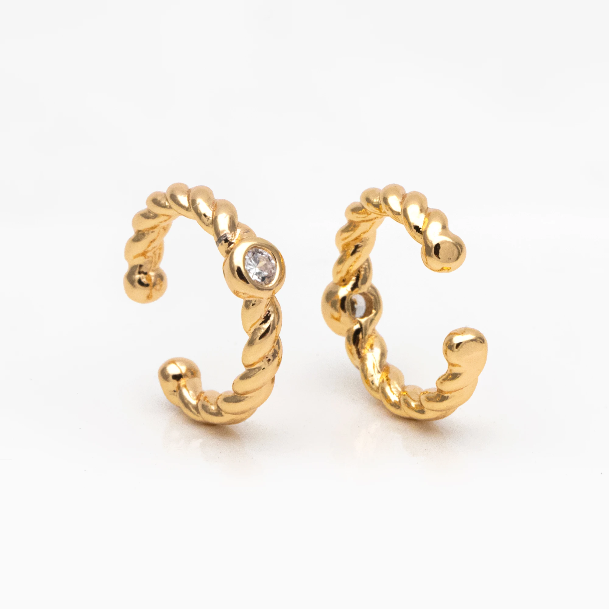 

10 шт. прозрачные регулируемые ушные манжеты из фианита, позолоченные латунные серьги, серьга в виде Клипсы (GB-3534)