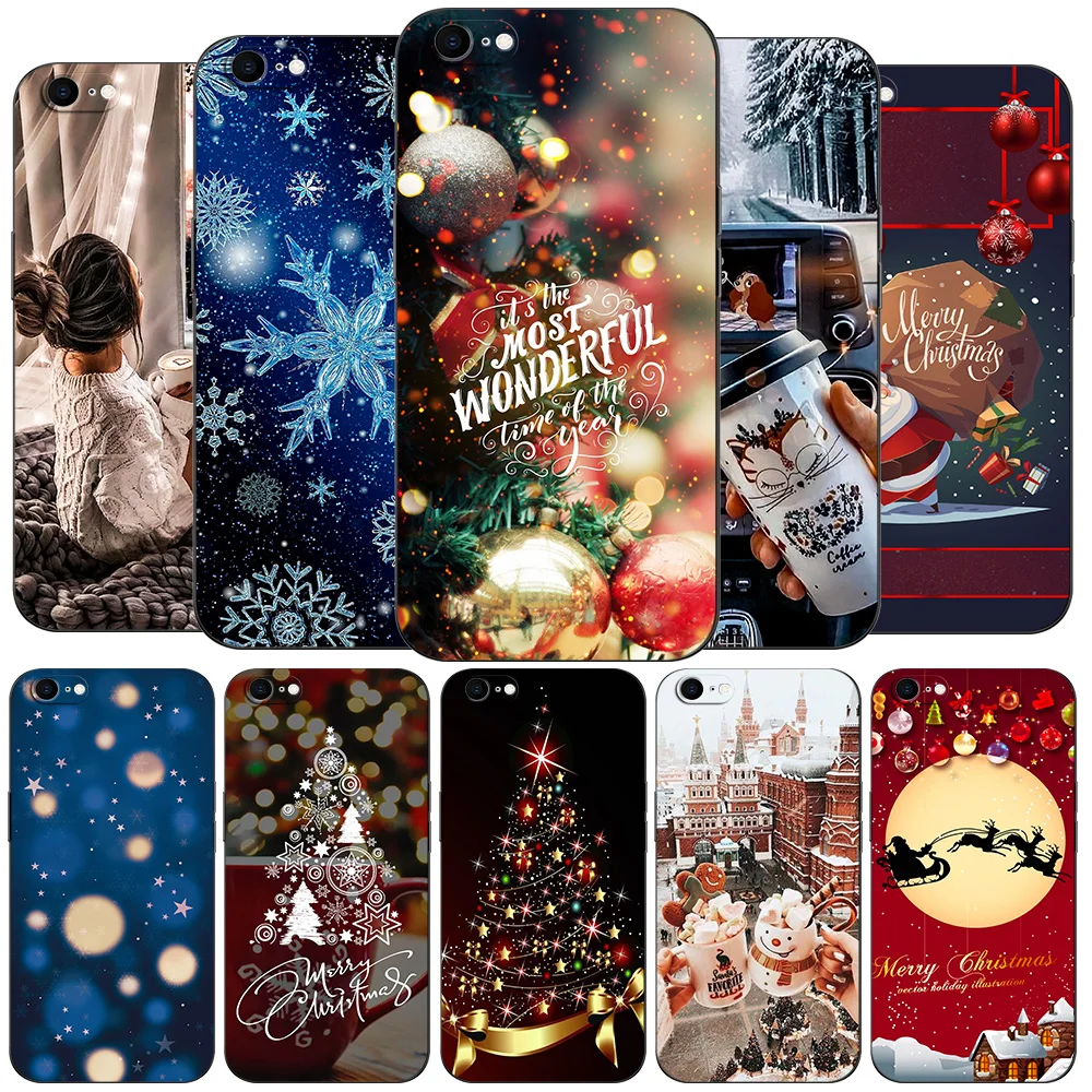 Per Iphone 5 S 5 S Se 2016 4.0 "Custodia Per Telefono Su Apple Iphone 6 S 6 S Plus Funda Bumper Custodia In Tpu Nero Natale Inverno Neve