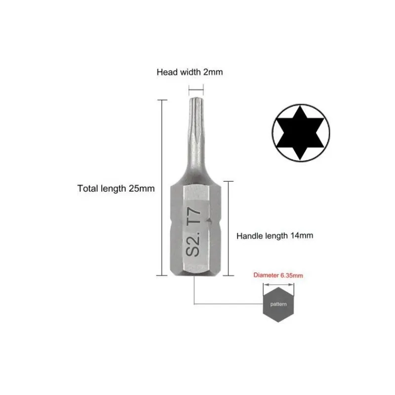1 인치 T6 T7 T8 T9 T10 T15 Torx 스크루 드라이버 비트 세트 S2 강철 1/4 인치 6.35mm 육각 섕크 전동 공구 용 전기 스크루 드라이버 비트
