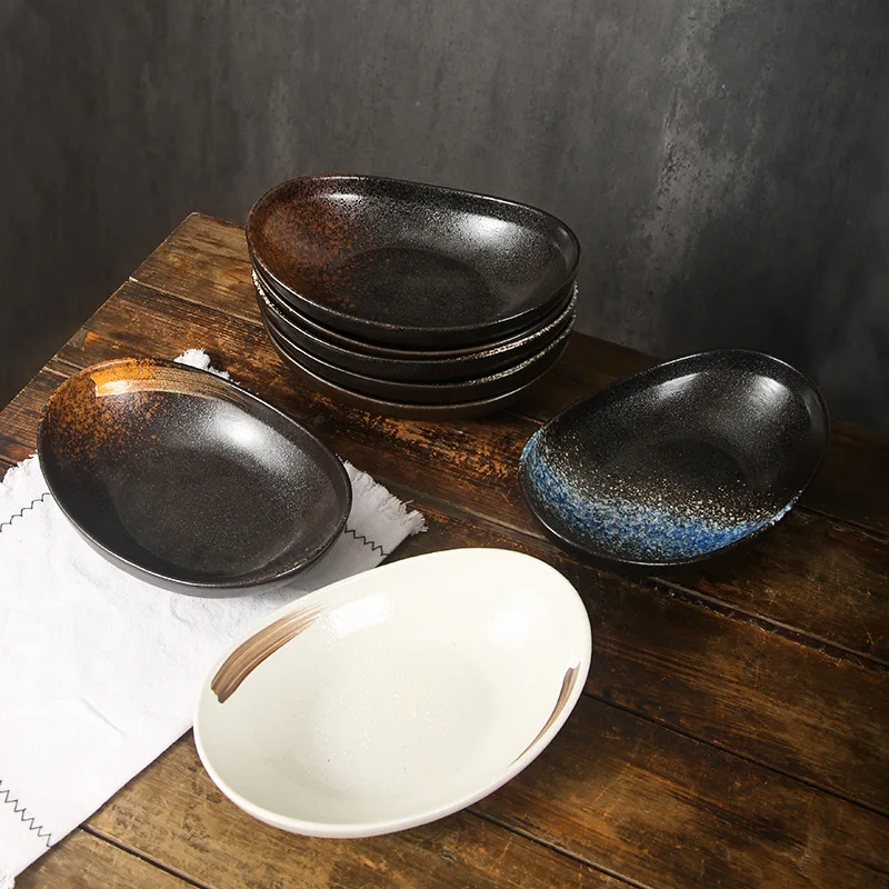

Japanese Ceramic Ingot Bowl Creative Kiln Transformation Tableware Shaped Soup Plate Oval Rice Bowl Home Kitchen Supplies
