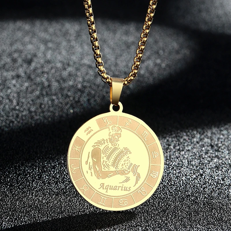 LUTAKU Collane con ciondolo a forma di segno zodiacale per donne e uomini, con ciondolo a forma di 12 costellazioni, in acciaio inox, astrologia, oroscopo a disco, gioielli, regalo di compleanno