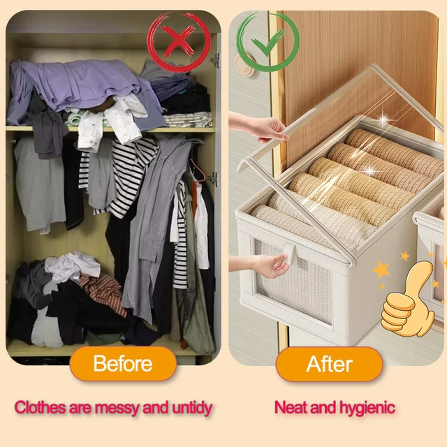 Boîte de rangement pliable pour vêtements, avec couvercle, boîte de rangement pour sous-vêtements, chaussettes, organisateur de garde-robe anti-humidité et anti-poussière 2