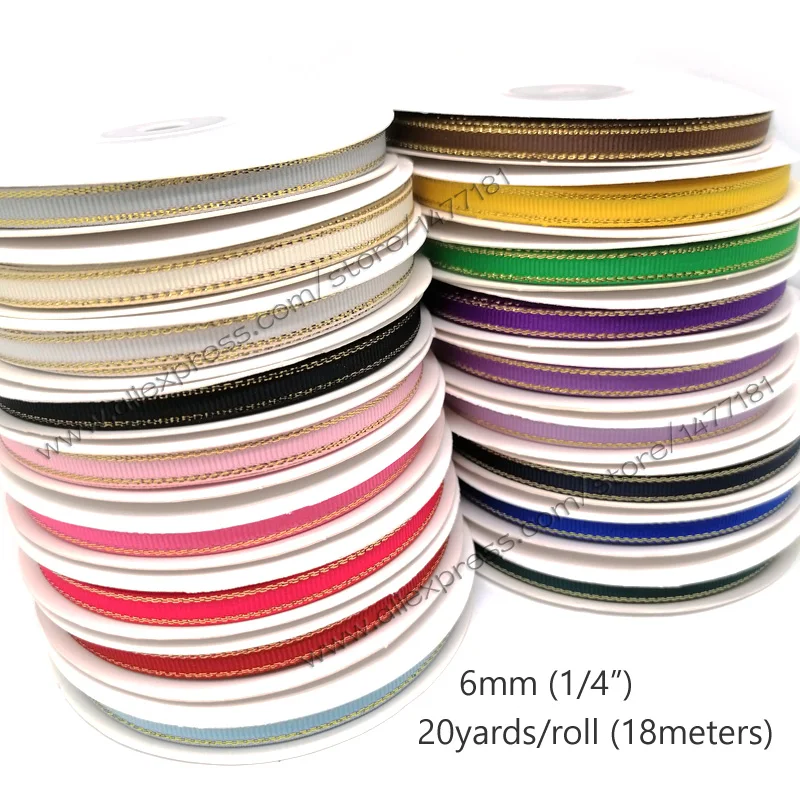 6mm Silver Gold Edge Satin Ribbon Polyester Double Sided Gold Silver Line Grosgrain Ribbon for Bows Making satin ribbons grosgrain ribbon polyester ribbon satin ribbon