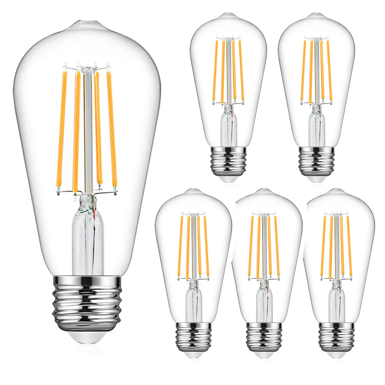 6PCS/LOTS ST64 4W 8W Dimmable Led Bulb Edison Retro Bulb Clear Glass LED Bulb 220V Design Energy Saving 360 Degree Lamp