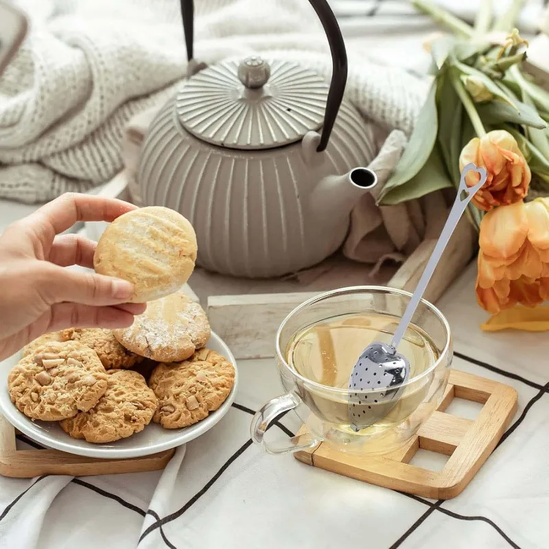 10/1pc Handle Heart-shaped Tea Filter Stainless Steel Mesh Heart Shaped Tea Strainer Spoon Infuser Spoon Kitchen Accessories