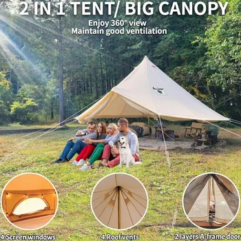 DANCHEL OUTDOOR B5PRO 4 Season Canvas Bell Tent with 2 Stove Jacks, Glamping Yurt Tent for All Year Living 4/6/8 Person 5