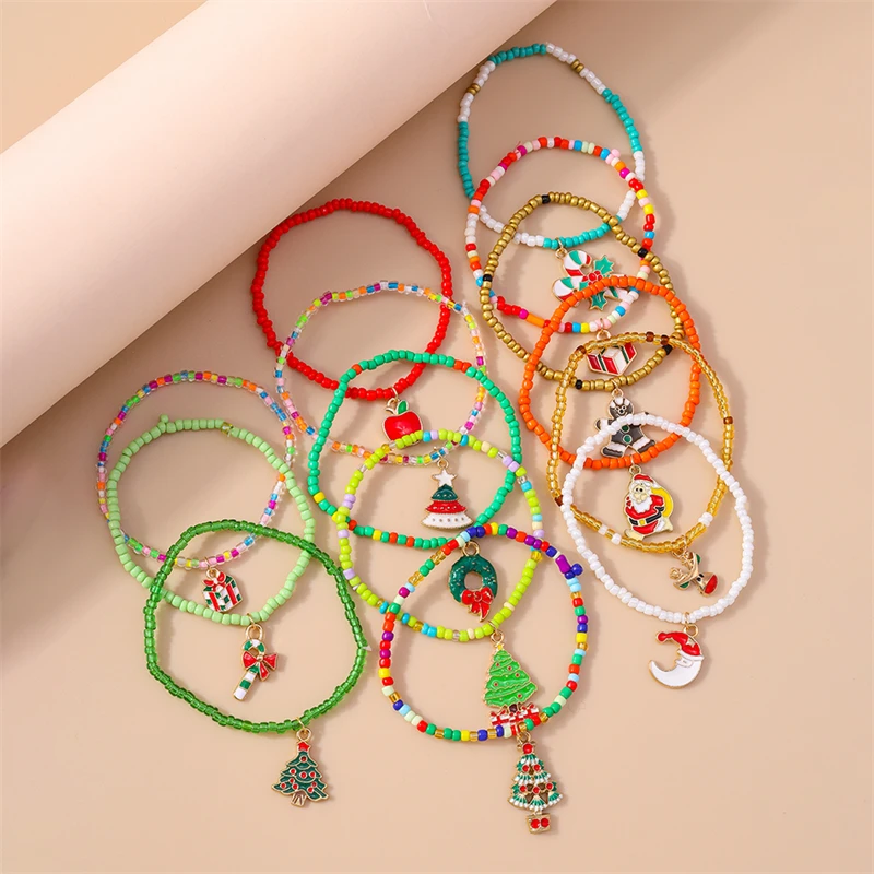5 Teile/satz Zufällige Mix Armbänder Mode Handgemachte Perlen Weihnachten Charms Armbänder für Frauen Mädchen Party Urlaub Schmuck geschenk – Detail 7