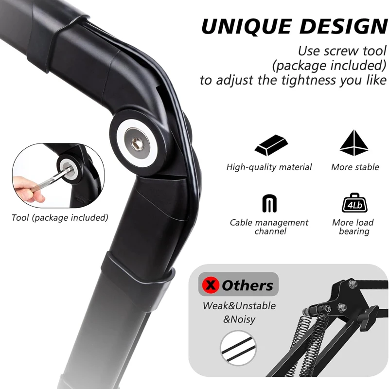 Microphone Boom Arm 360&deg;Rotatable Mic Stand Microphone Holder With 3/8"5/8" Adapters Microphone Arm With Accessories Mic Arm microphone stand