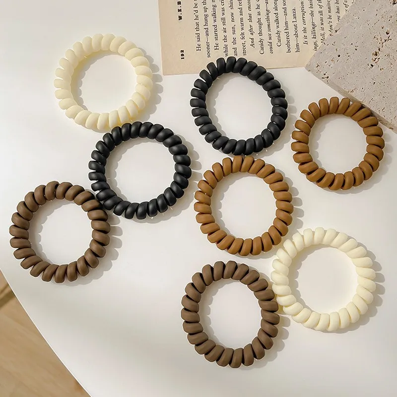 6Pcs/set New Fashion Matt Solid Telephone Wire Elastic Hair Band Frosted Spiral Cord Rubber Band Hair Tie Stretch Head Band Gum 2