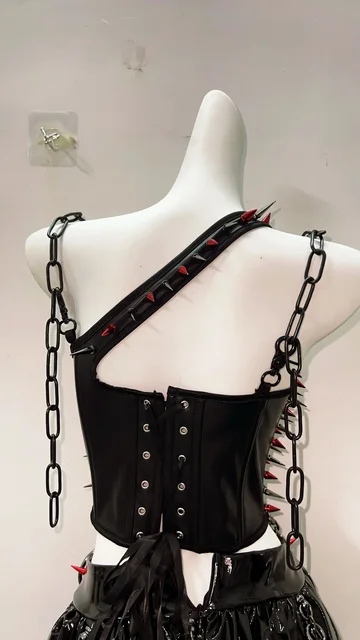 Spikey Cut Out Metal Chain Top and Skirt 12