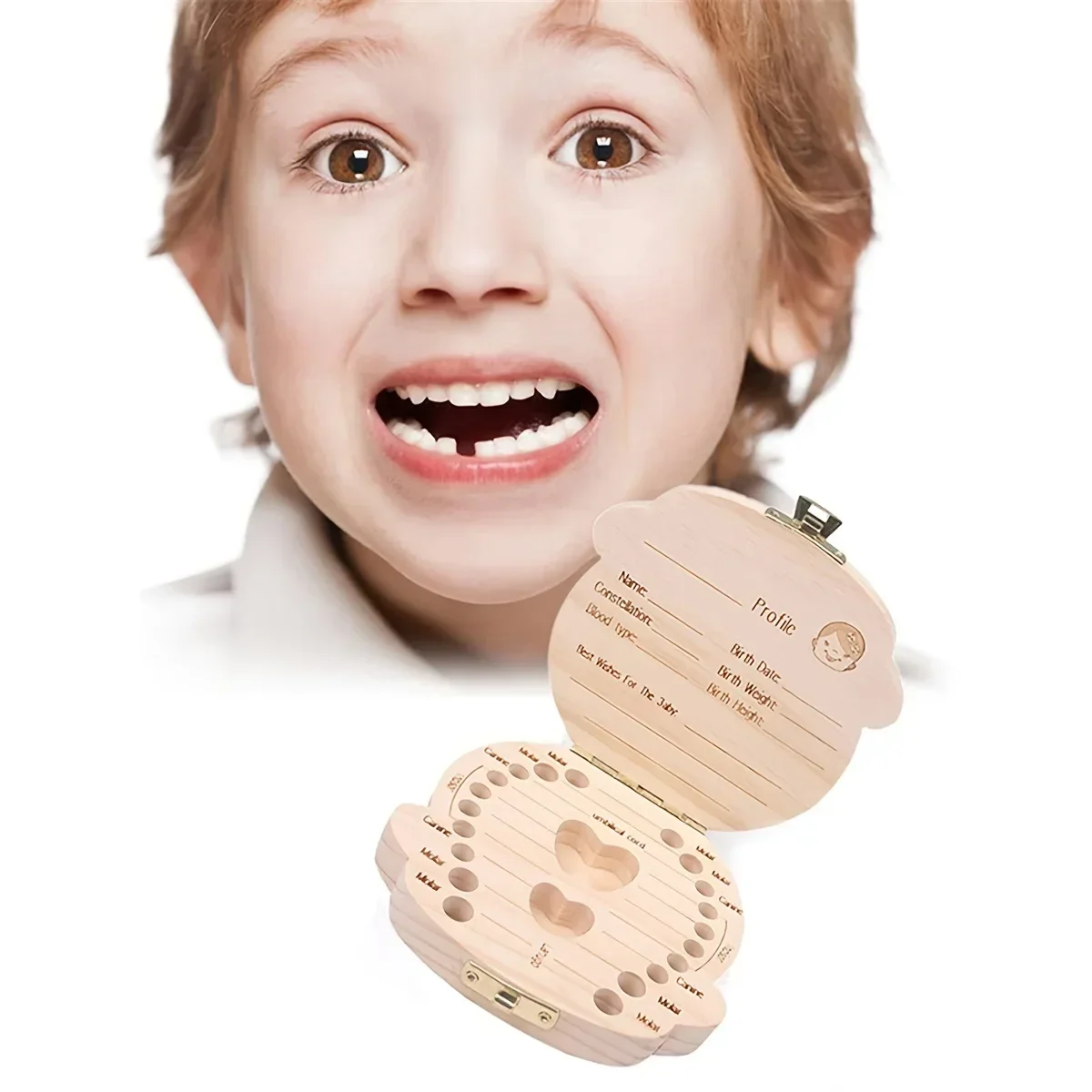 Baby Tooth Box Spanish/English Wooden Kids Milk Teeth Organizer Storage Boys Girls Baby Souvenirs Gifts Keepsakes wooden storage box,tooth box,wooden memorial box,baby memory box
