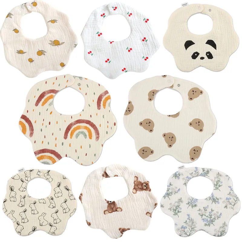 

6 Layers Cotton Gauze Baby Bib 360 Rotating Cartoon Bear Newborn Burp Cloth Baby Girls Boys Saliva Towel Baby Feeding Stuff