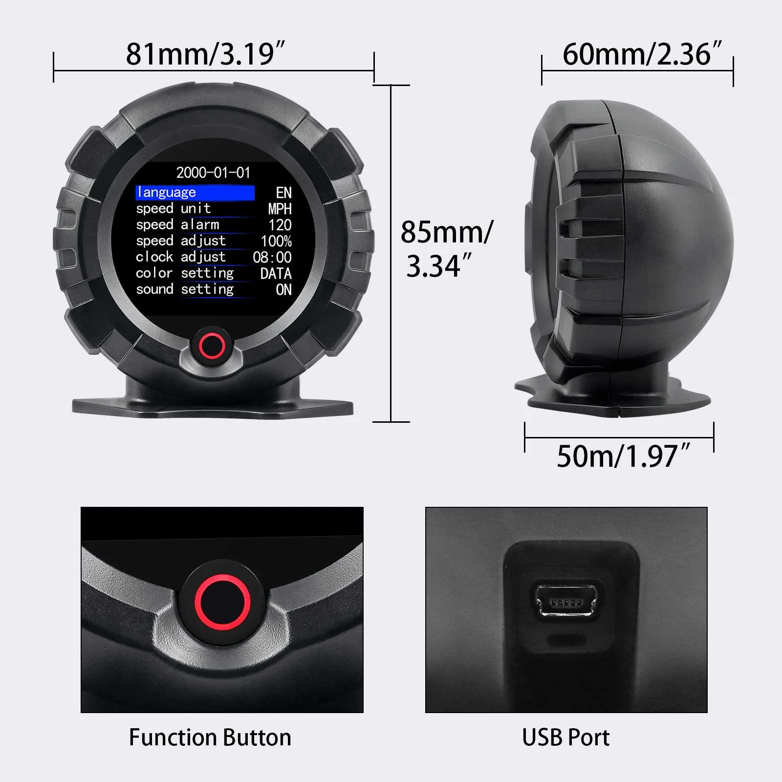 X95 자동차 GPS 경사계 디지털 헤드업 디스플레이 경사각계 속도계 오프로드 자동차 경사각 측정기 고도 경도계