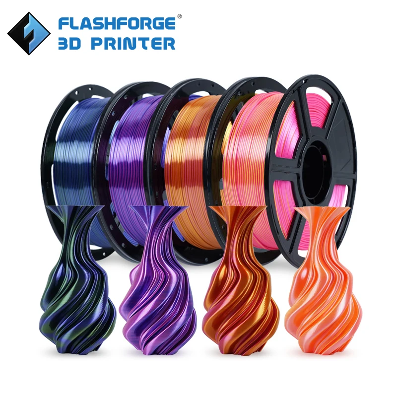Flashforge New Dual Color Two-tone PLA+ Filament Silk Quantum Rainbow PLA 1KG 1.75mm Magic Blue-Green Pink-Yellow Gold-Rose
