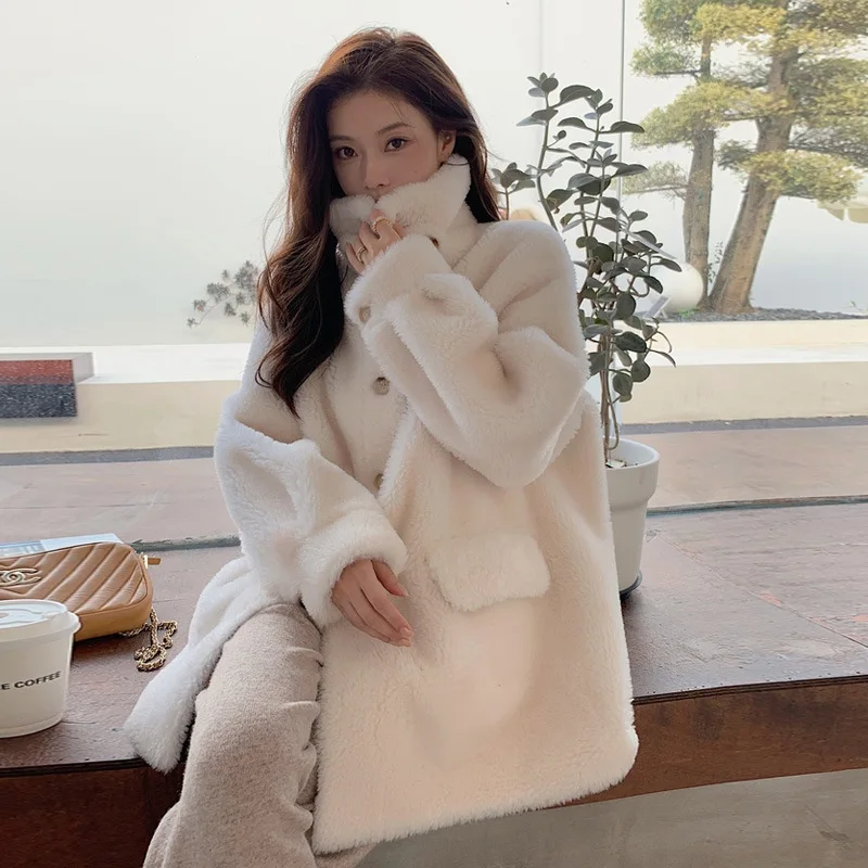 Korean Silhouette Granule Wool Coat Women's Loose Plus-size Autumn and Winter Sheep Shear Fur All-in-one Fur Coat