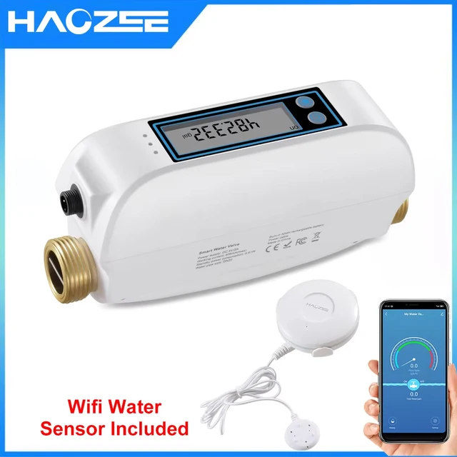 Haozee Tuya Smart WiFi Water Valve Shutoff Water Flow Meter Built in Rechargable Battery for DN20 3/4-Inch Diameter Pipe 1