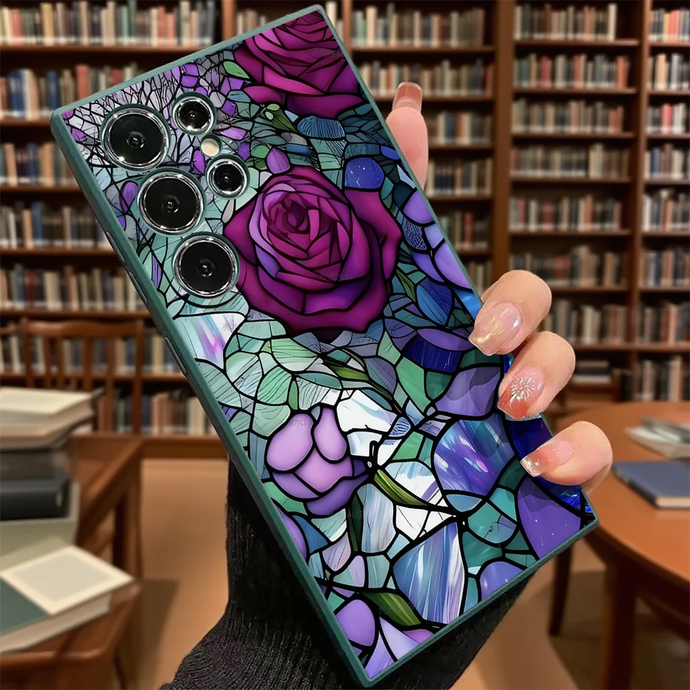 Elegant Stained Glass Purple Rose Soft TPU Slim Fit Shockproof Case