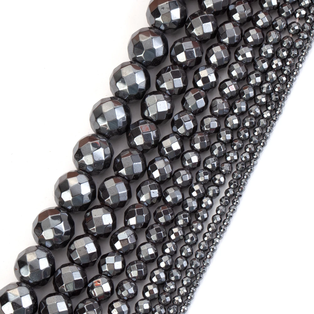 2-12mm Facettierte Runde Natürliche Schwarz Hämatit Stein Lose Perlen Für Schmuck Machen Fit DIY Armband Halskette handgemachte Accessoires – Detail 5