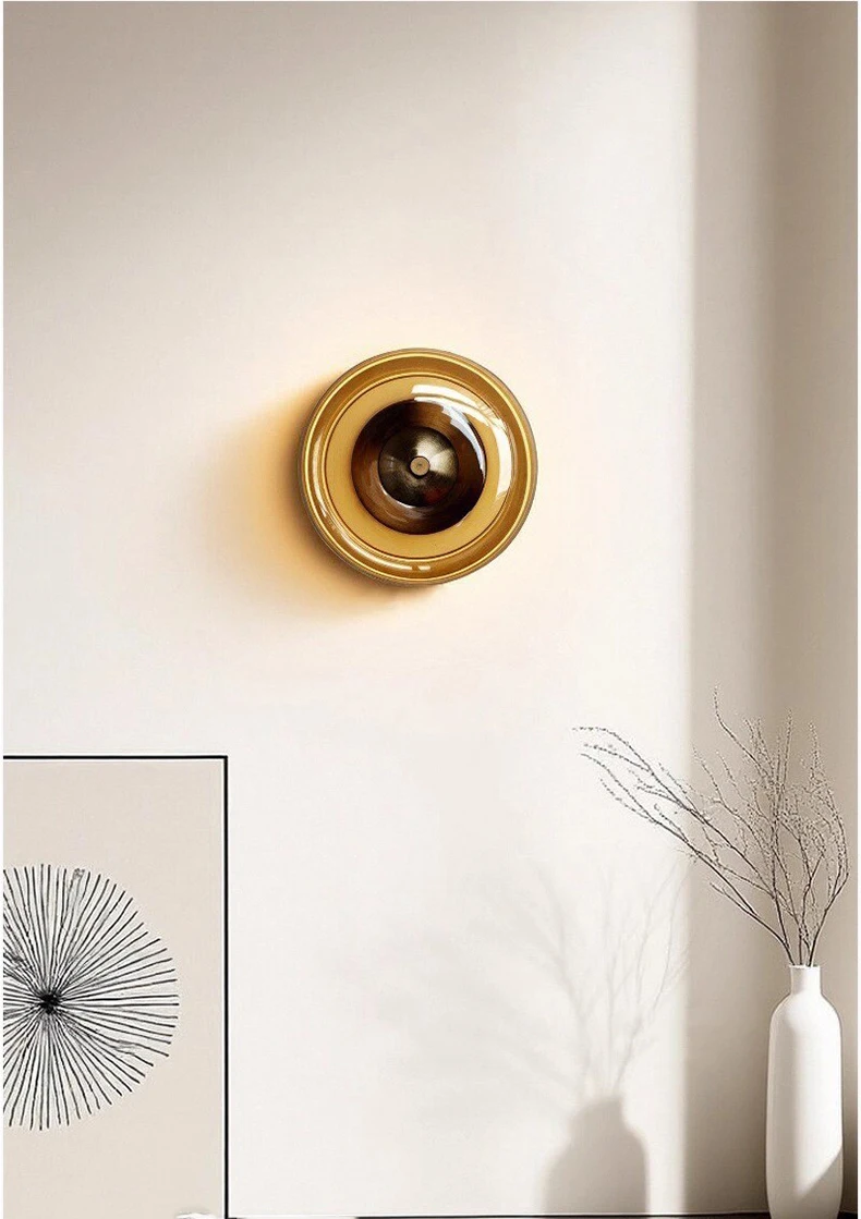 Postmodern Luxury Glass Wall Lamps for Bedroom Bedside Living Room Hotel Hallway Porch Amber Glass Wall Light Walnut Color Wood