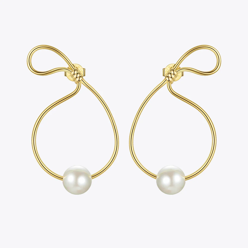 

ENFASHION Metal Bag Shape Pearl Drop Earrings For Women Gold Color Simple Curve Dangle Earings Fashion Jewelry Oorbellen E191128