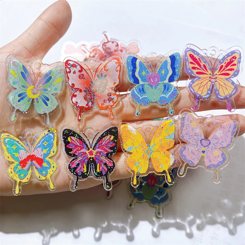 

10Pcs Acrylic Glitter Hanging Hole Butterfly Pendants Cute Animal Decoration Findings Women Earrings Necklace Jewelry DIY Making
