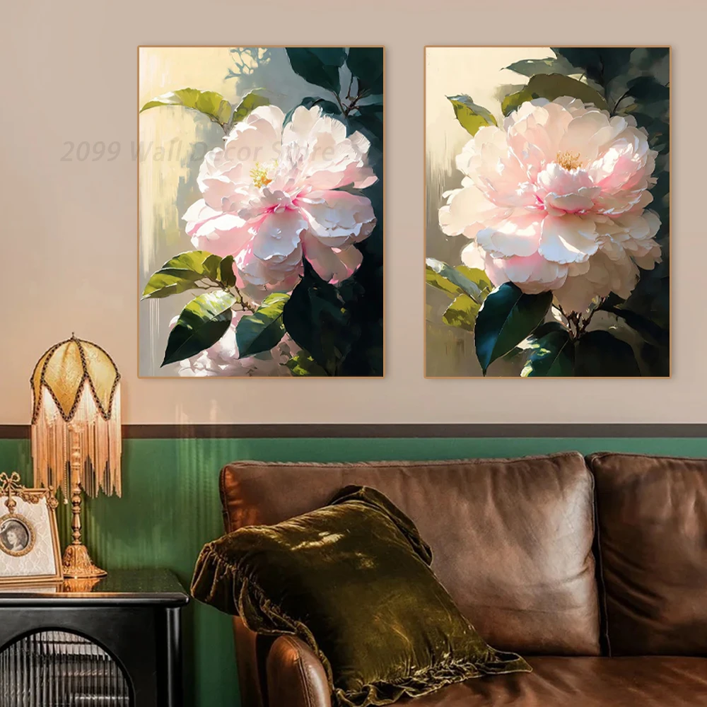 

Retro Nordic White Pink Peony Flower Poster Wall Art Canvas Painting Aesthetic Flower Printmaking Modern Living Room Home Decor