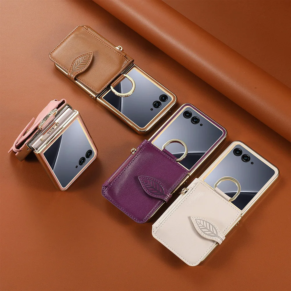 Luxury Card Pocket Wallet Mirror Stand Leather Case with Ring Holder