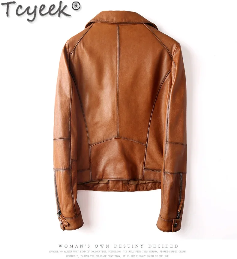 Tcyeek Real Leather Jacket Women Fashion Women\'s Motocycle Jackets Black Brown Sheepskin Coat for Women Clothing Spring Autumn