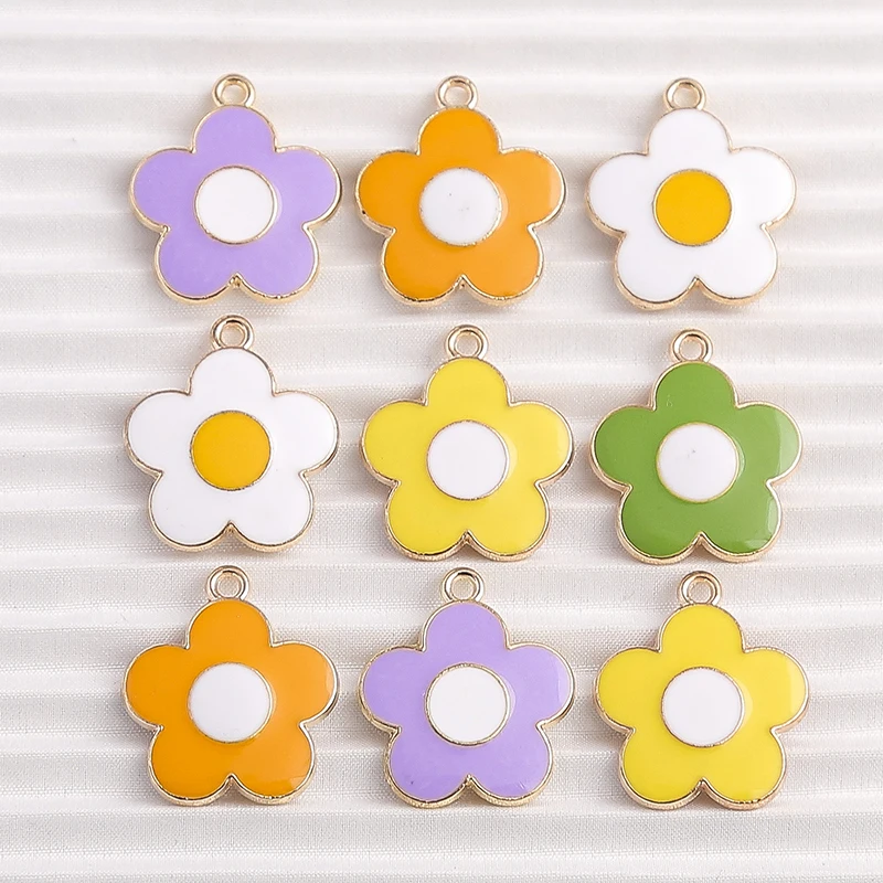 10 Stück 18 x 20 mm niedliche Emaille-Blumen-Charms-Anhänger für Schmuckherstellung, Tropfen-Ohrringe, Halsketten, Armbänder, DIY-Bastelzubehör
