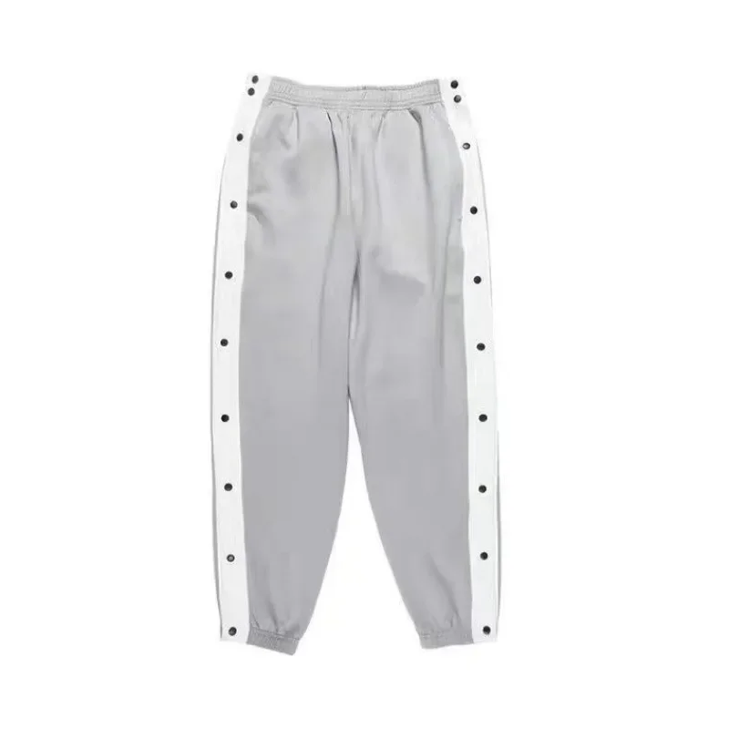 Men's Basketball Style Training Sports Pants Side Button Loose Fit High Street Fashion Side Zipper Cargo Trousers
