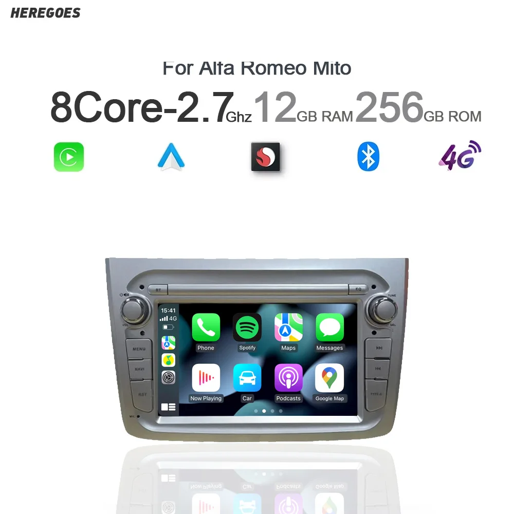 7' Kabelloses Carplay Android 14.0 12G+256G 8-Kern GPS Autoradio Android Multimedia-Player WLAN-Navigation für Alfa Romeo Mito
