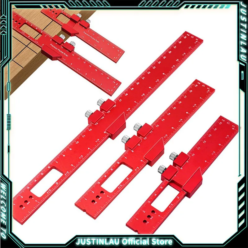 Woodworking Ruler 6/8/12 Inch Aluminum Metal Slide Stop Marking Ruler Metric Inch Measuring Tools
