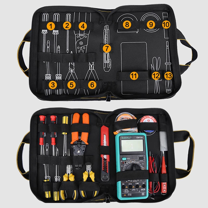 2025 New Repair Tool Bag Oxford Cloth Electrician Bag, Pliers Wrench Multimeter Storage Bag Multi-pocket Waterproof Storage Bags