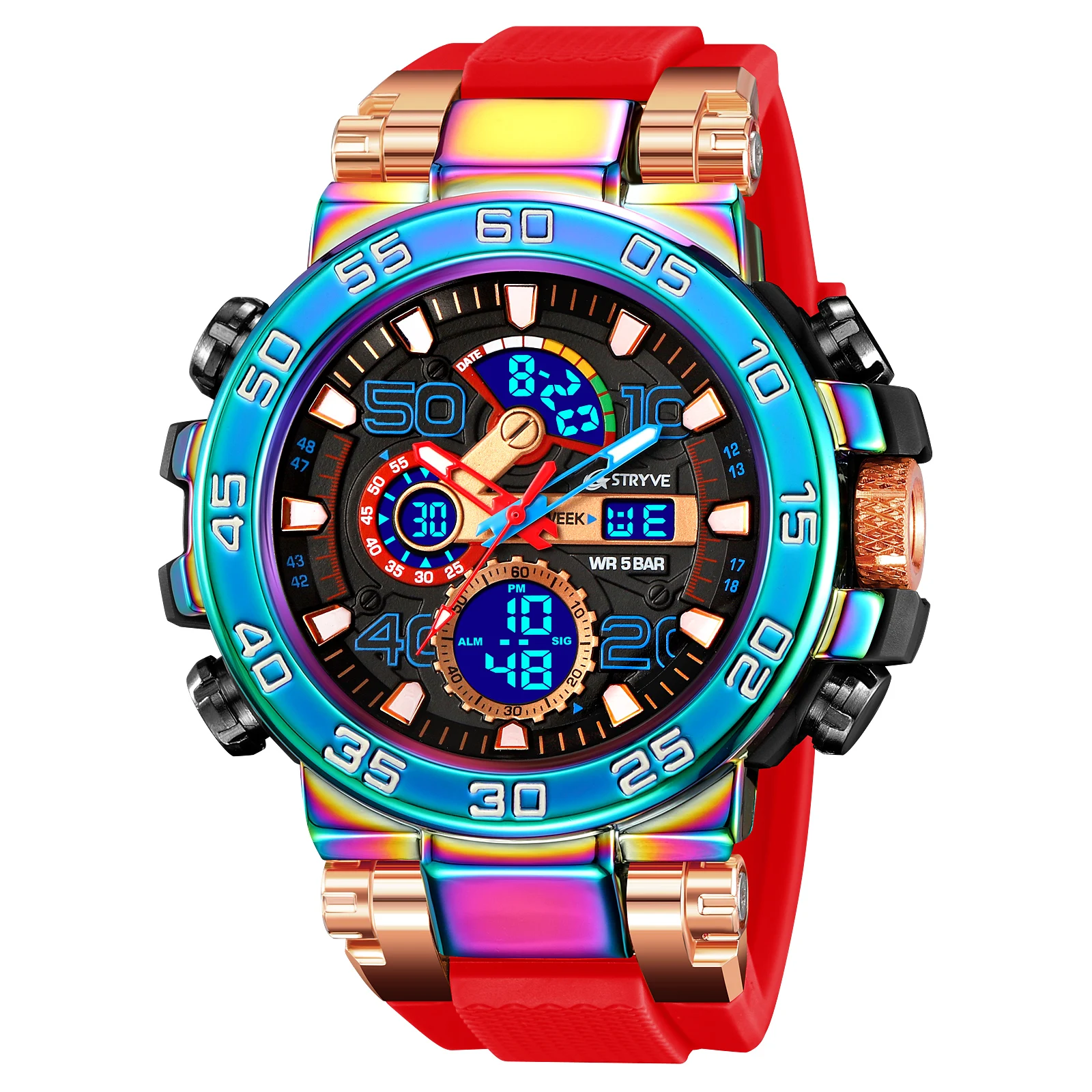 STRYVE New Men's Sport Watches Shock Resistant 50M Waterproof Wristwatch LED Alarm Stopwatch Clock Watches Men 8030 2