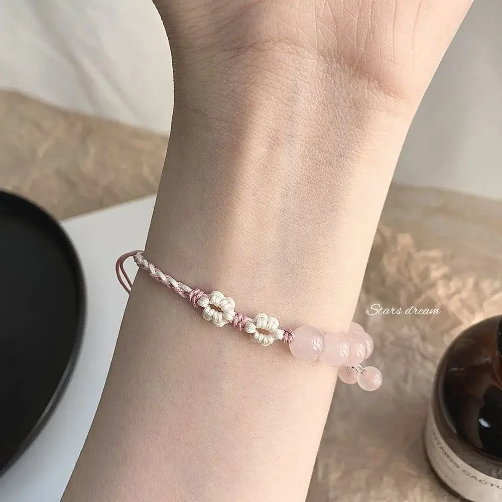 

Mencheese Natural Pink Crystal Bracelet 925 Sterling Silver Woven Hand Strap Peach Blossom Girlfriends' Gift Gift Ornament