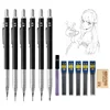 Full Black Metal Mechanical Pencils Set HB Leads 0.3 0.5 0.7 0.9 1.3 2.0mm Retractable Sketch Pencil with Eraser School Supplies 1
