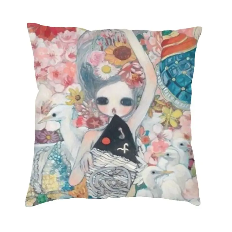 

Manga Animation Art Yoshitomo Nara Flower Pillow Case 45x45cm Decor Home Nordic Cushion Cover Velvet Pillowcase