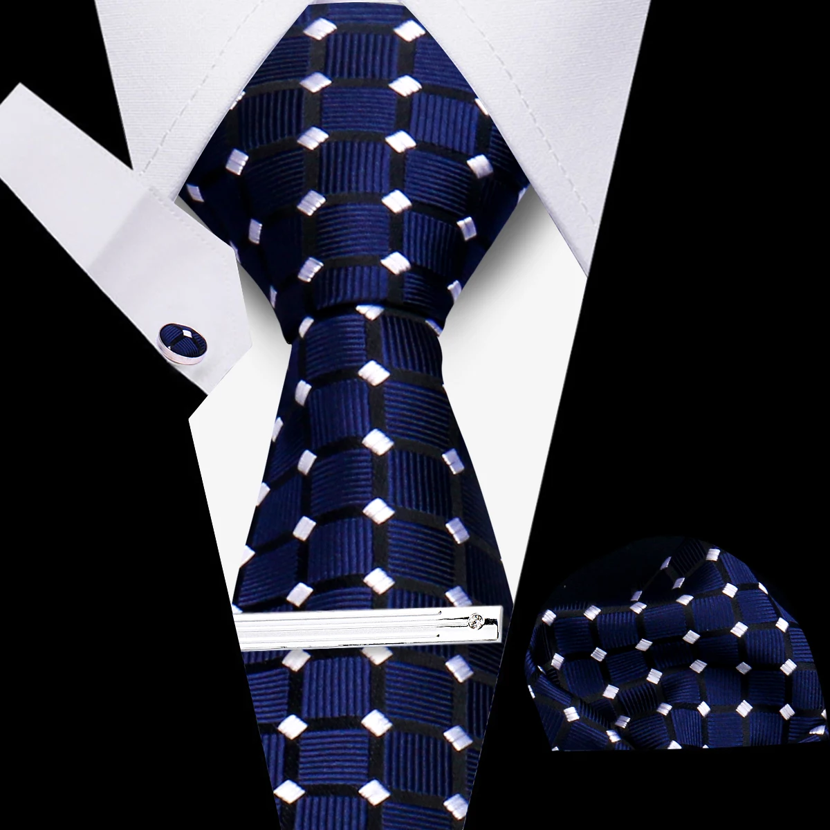 Fashion Ties For Men Elegant Bussiness Tie Handchief Cufflinks And Tieclip 4-Pcs Set Wedding Accessories Gifts For Men