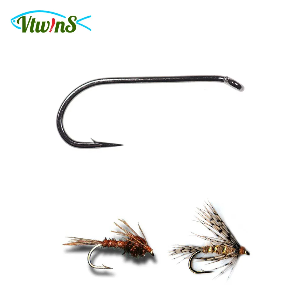 

Vtwins 30PCS Fly Fishing Hooks Long Shank Black Nickel High Carbon Steel Classic Standard Barbed Wet Nymph Fly Tying Hook