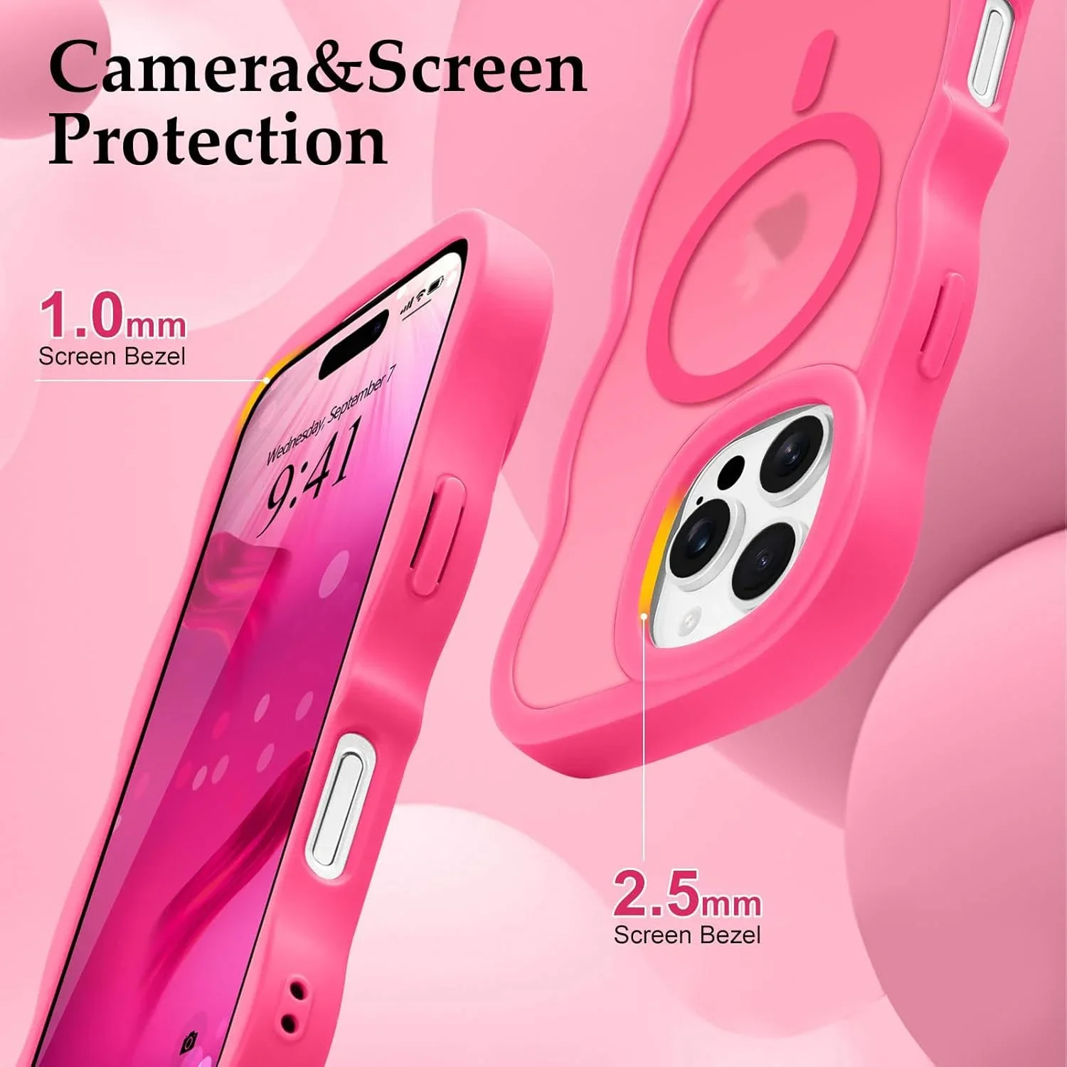 Luxury Wavy Frame Translucent Magnetic Shockproof Phone Case with Wireless Charging Capability
