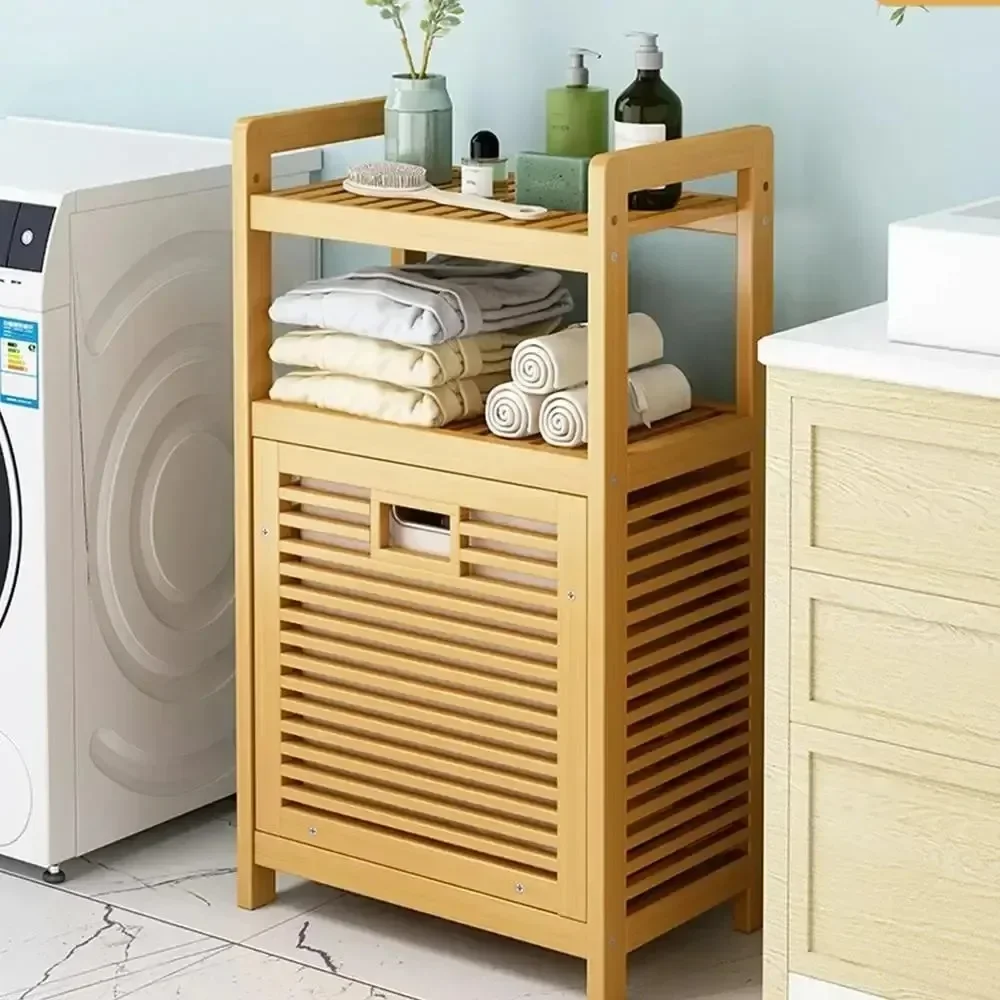 Dirty Clothes Storage Basket Side Rack With Shelf Wooden Storage Hamper Multi-function 3/4 Tier Bathroom Racks Laundry Hamper