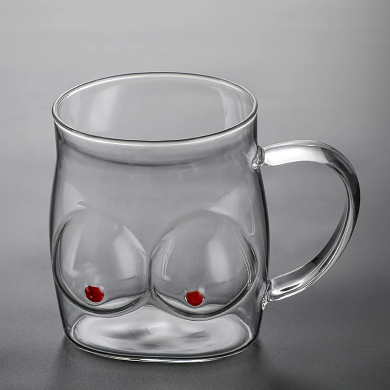 1pcs Creative Body Shape Glass Cup Sexy Lady Body Shape Chest Beer Cup Wine Shot Glass Handle Mug For Vodka Whiskey Beer