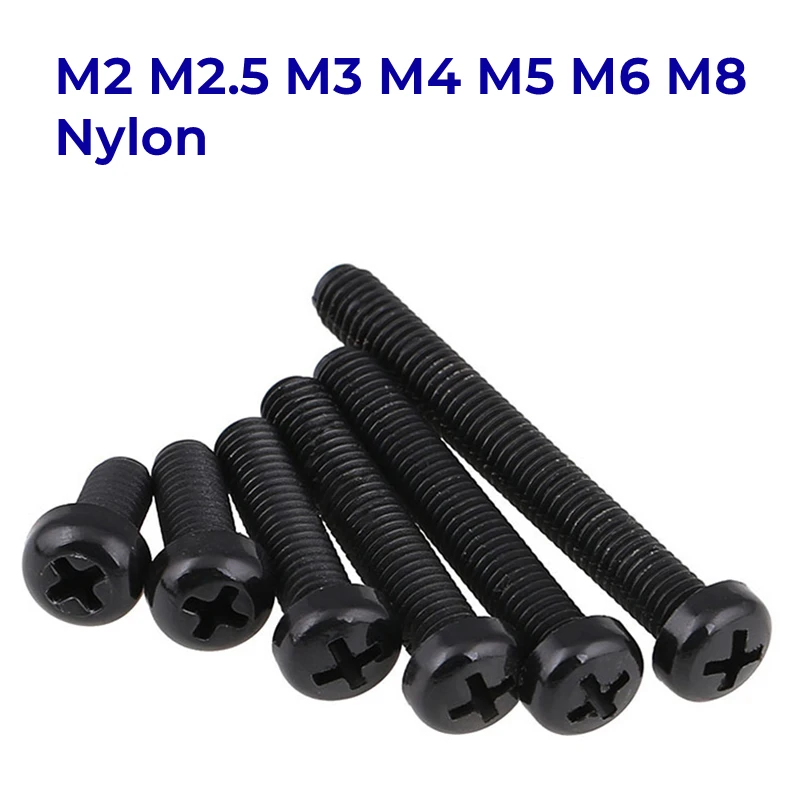 

M2 M2.5 M3 M4 M5 M6 M8 Black Nylon Round Head Screws Plastic Insulated Phillips Pan Head Cross Round Screws Bolts