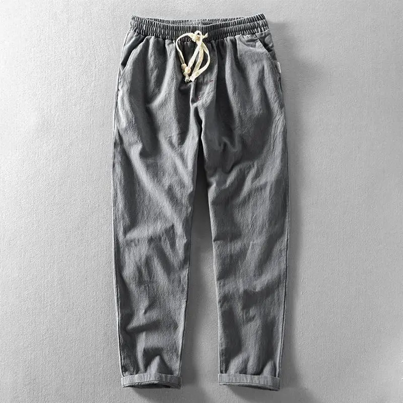 thumbnail image 1 of Pantalones de moda nuevos en oferta para hombre, de algodón y lino, color negro arrugado, informales, de verano, estilo coreano, estéticos, con estilo, tendencia Y2k, 1 of 4