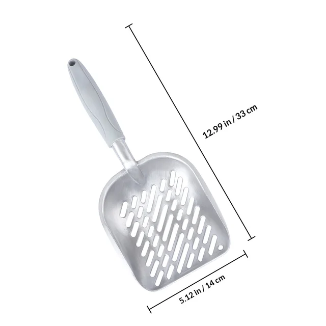 Cat Litter Scoop Grey Heavy Duty Metal Long Handle Pet Scooper High Efficiency Sifting Shovel Comfortable Hold No Rust 2