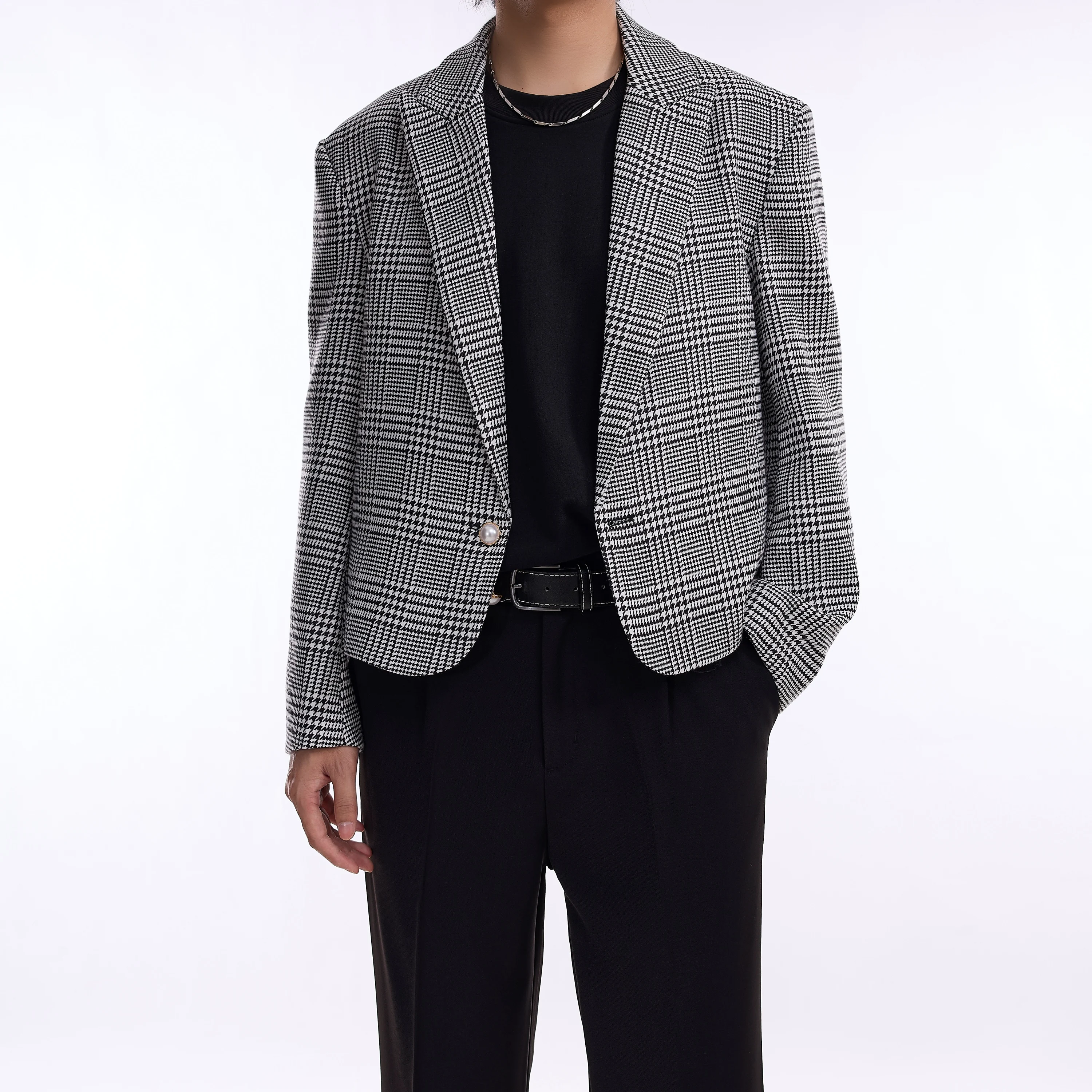 2024 New Design High Quality Little Fragrance Short Blazer Men's Tide High Street Houndstooth Jacket Top